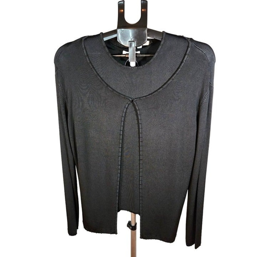 Jessica Ash XL Black Beaded Twin Sweater Set Cardigan & Tank NWT